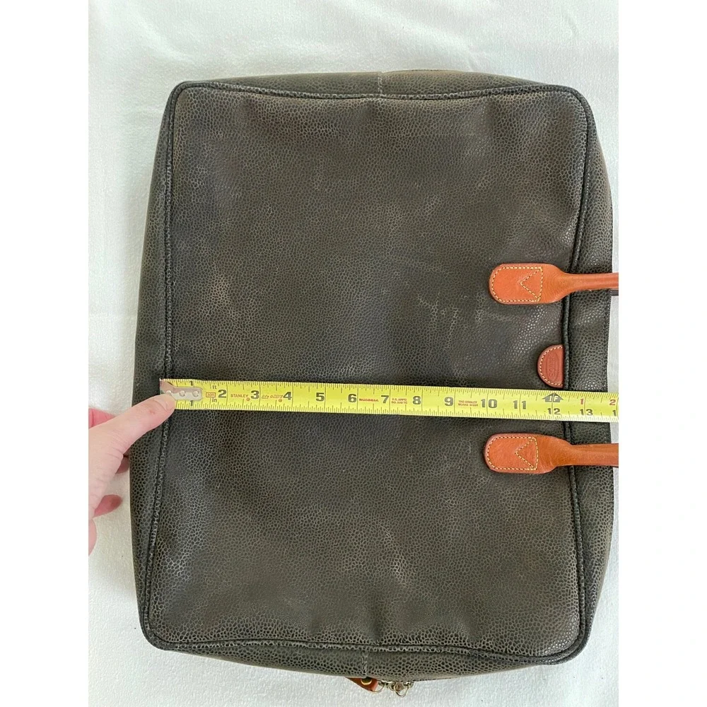 Brics Olive Distressed Flocked Pebble Leather Briefcase Laptop Tote Bag‎ Luxury